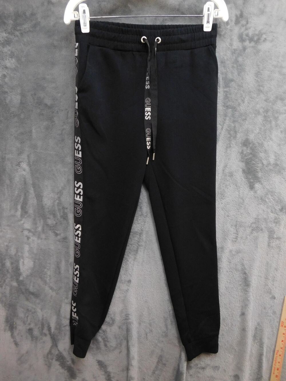 GUESS Pants Womens XS Black Jogger Slim Tapered Side Stripe Pockets Drawstring